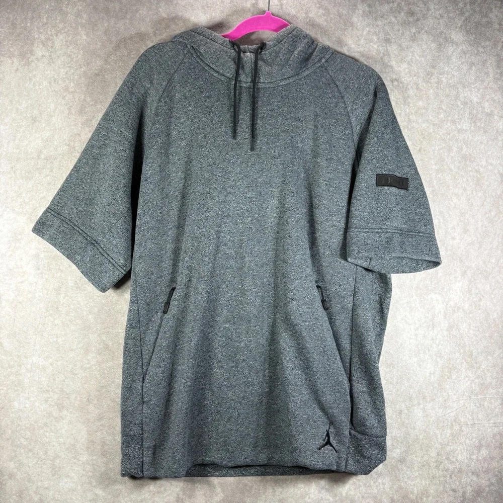 Jordan Hoodie Mens Large Gray Short Sleeve Pullover Jumpman 802182-010 Fleece